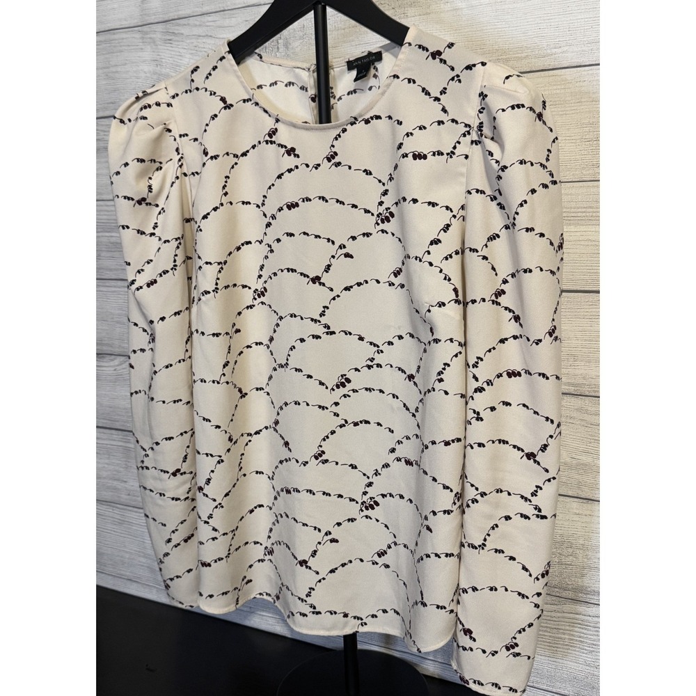 Ann Taylor Women's Floral Blouse S Cream Purple Button Back Lightweight VGC - Picture 4 of 9